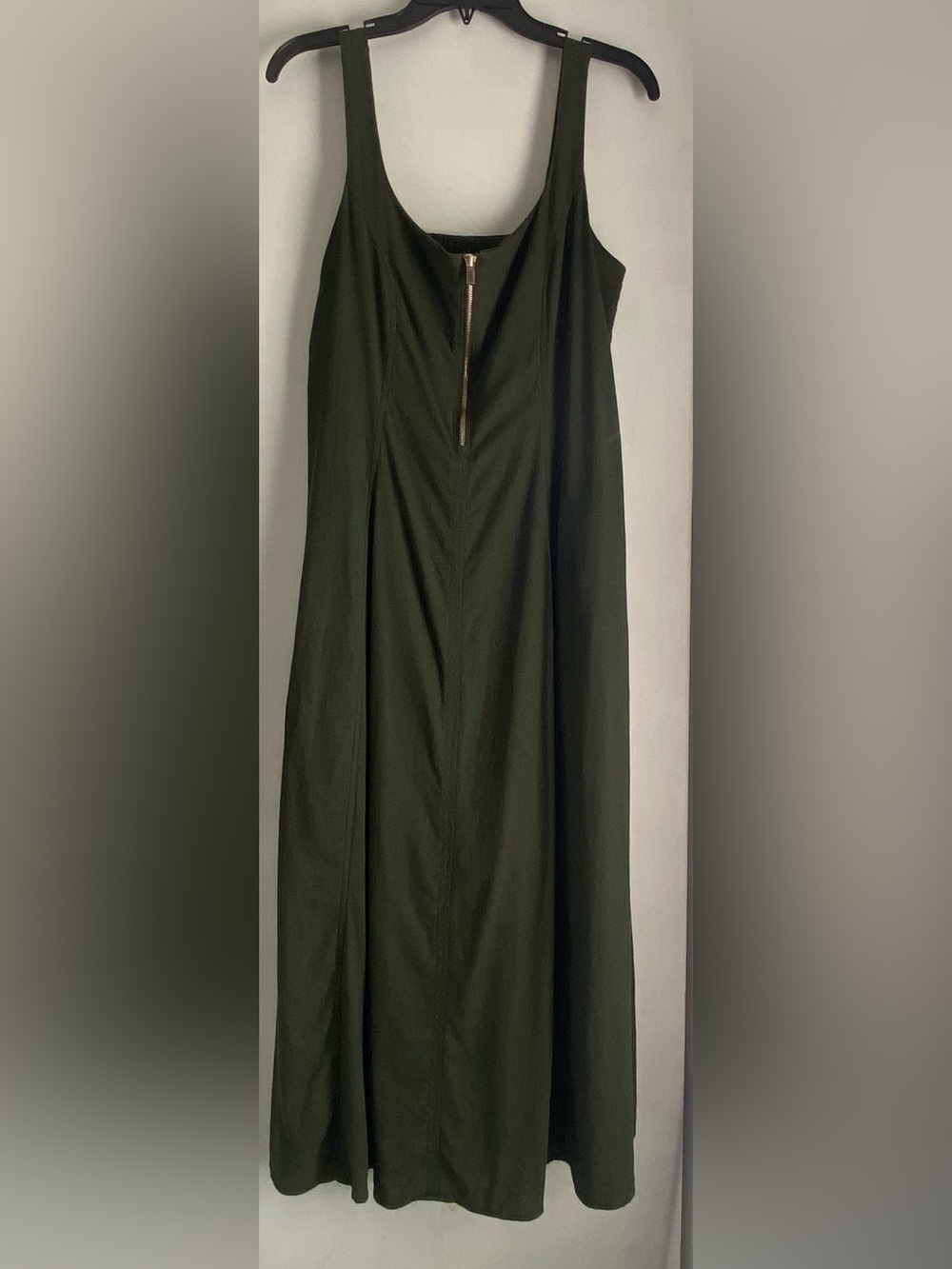 Tahari Olive Linen Blend Scoop Neck Sleeveless Ruched Midi Sundress 10